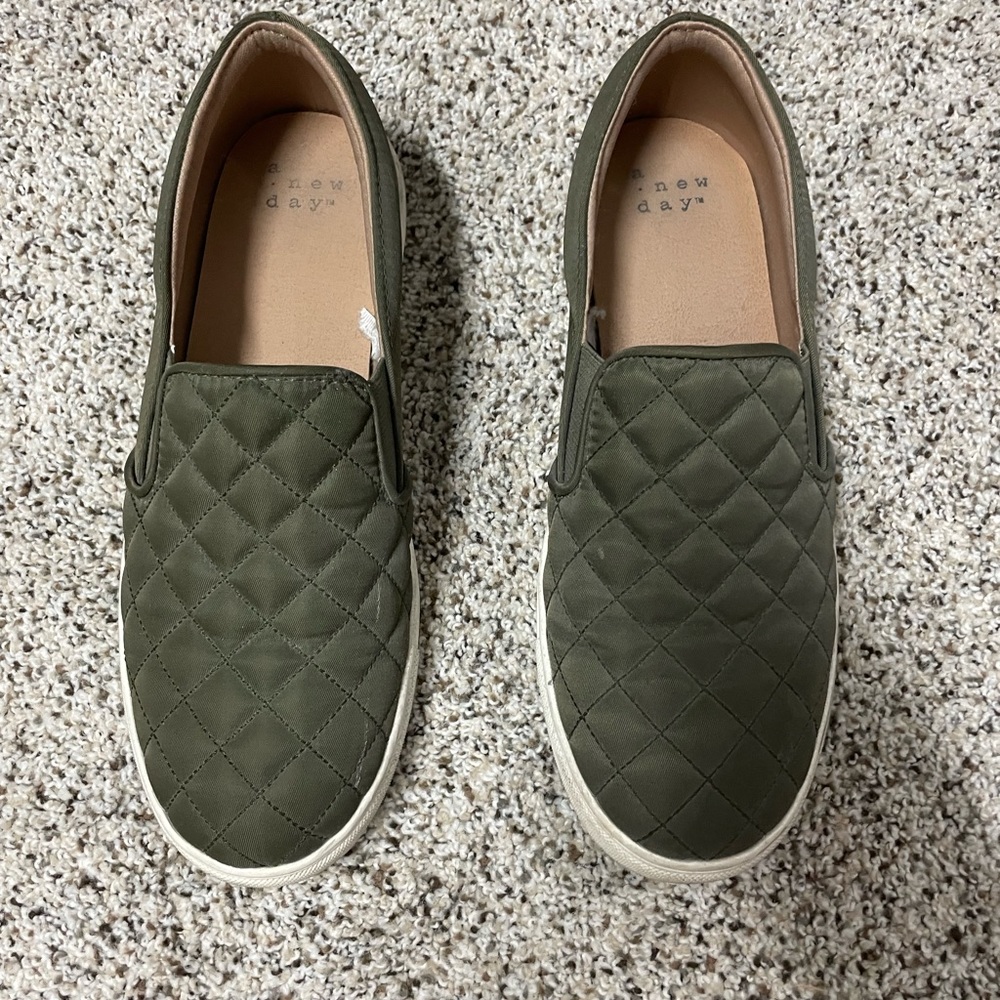A New Day olive color slip on tennis shoes